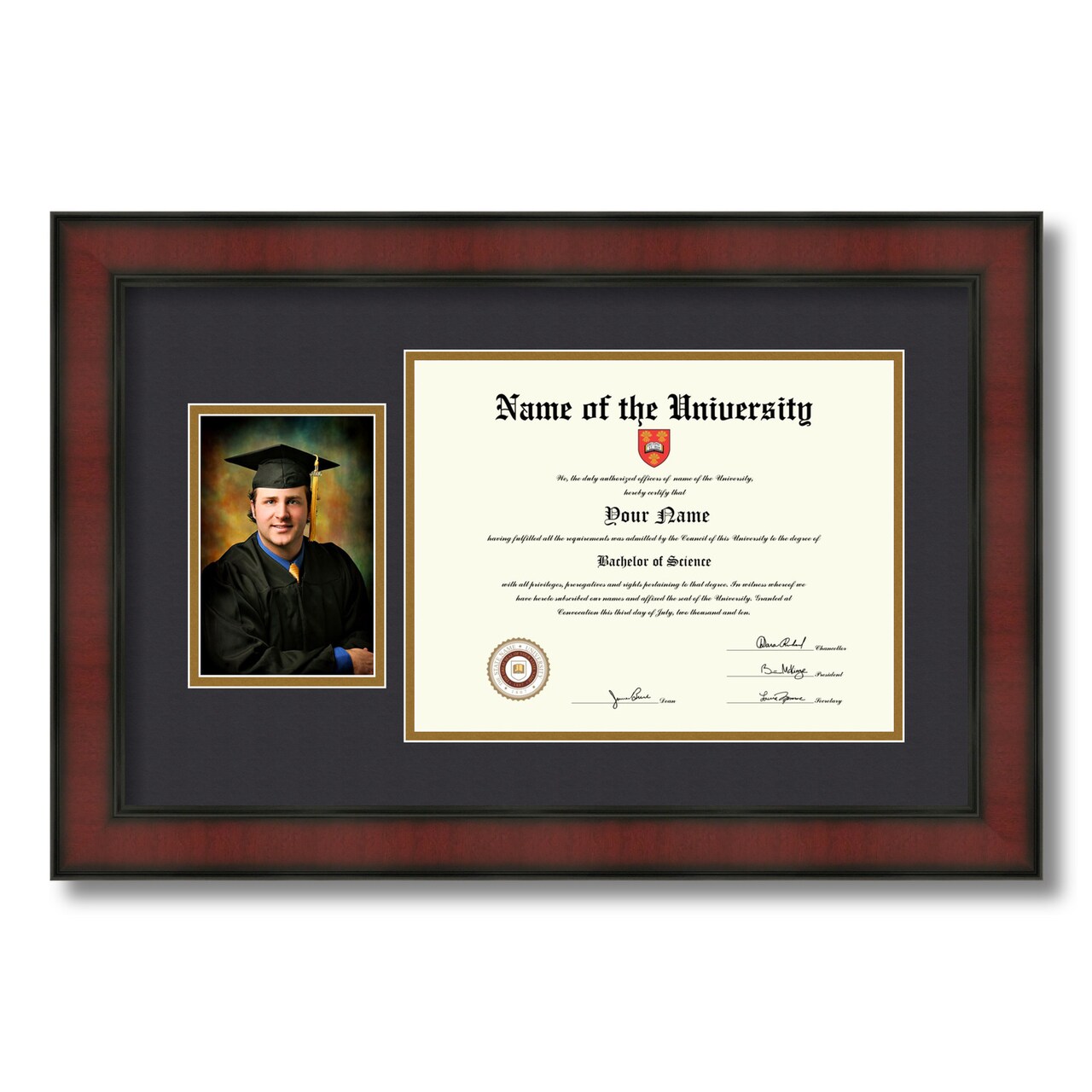 ArtToFrames 8.5x11 inch Diploma Frame with 6" x 8" Inch Image Opening - Framed with Black and Gold Mats, Comes with Regular Acrylic and Sawtooth Hanger for Wall Hanging (DT-8.5x11)